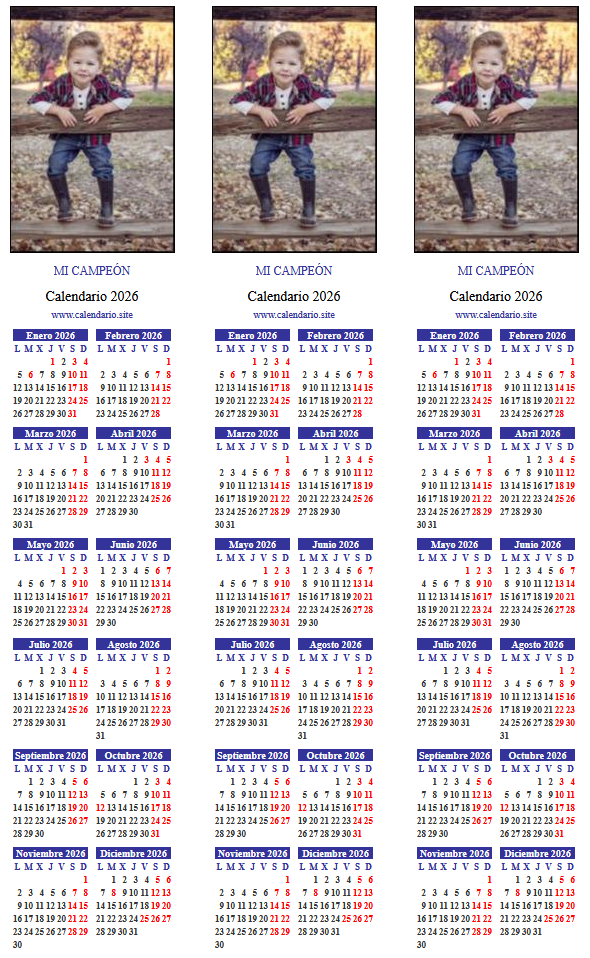 Calendrio marcapáginas personalizado