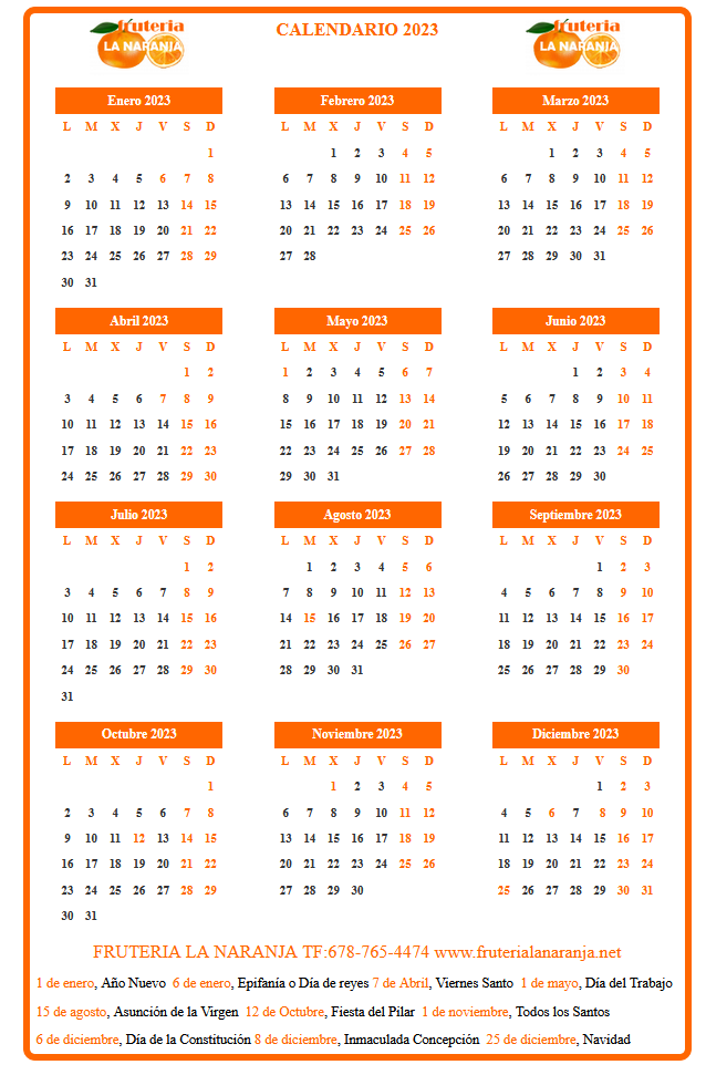 Calendario anual vertical personalizado