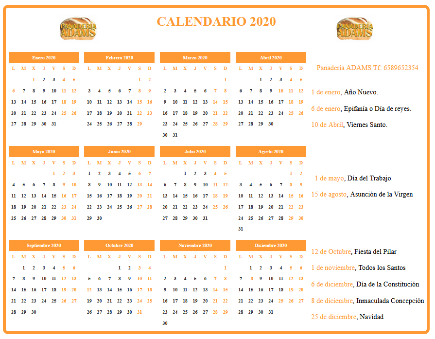 Calendario formato horizontal personalizado con color y logotipo elegidos por el usuario